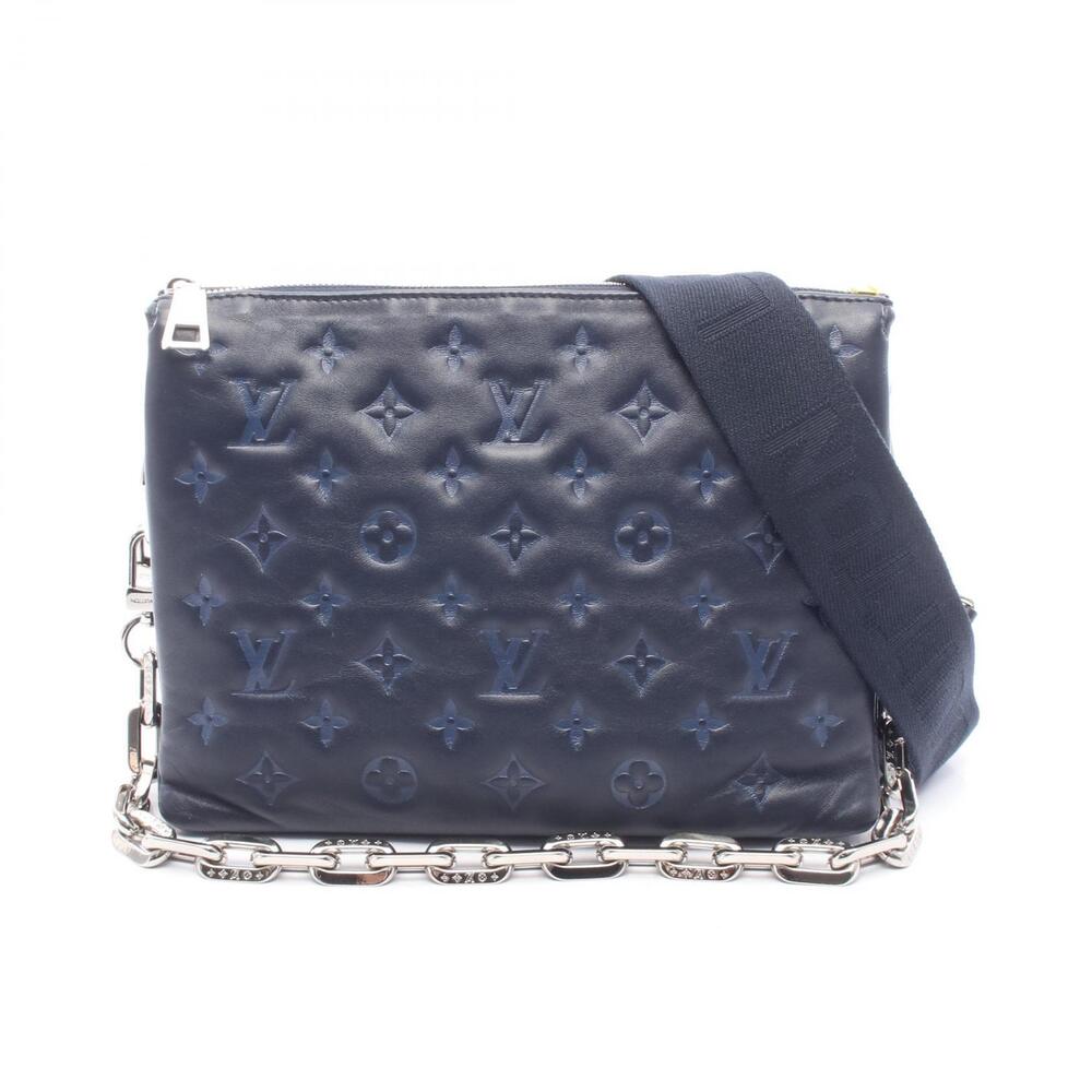 Louis Vuitton Coussin Shoulder Bag Leather Monogram Embossed Navy Blue